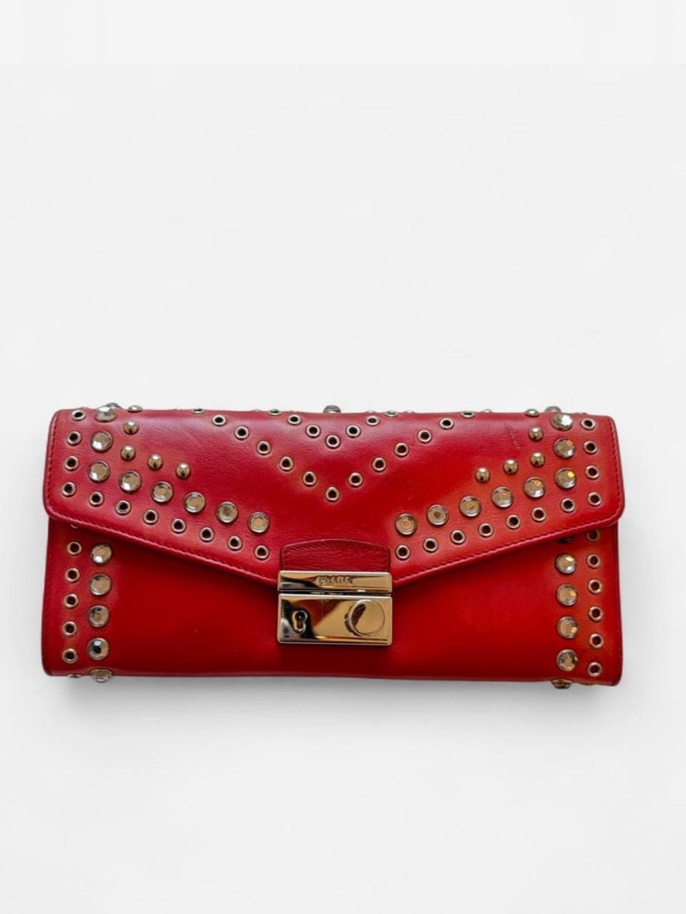 PRADA Rosso Red Flap Shoulder Bag with studs (1M1290)